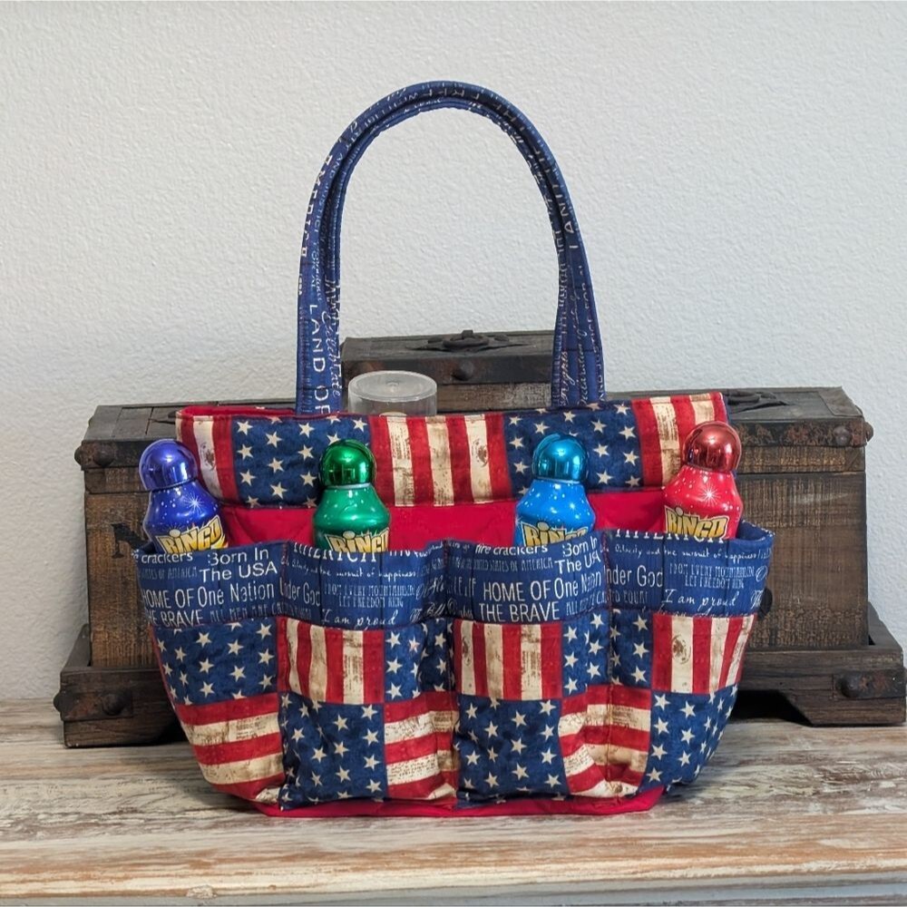 Americana Patriotic Stars & Stripes Tote/Organizer/Craft/Bingo Bag, Hand Crafted